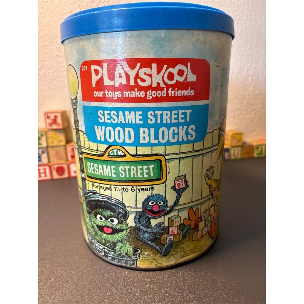 Playskool Wood Blocks Kids OS Multi Good Vintage Rare Sesame Street 1975